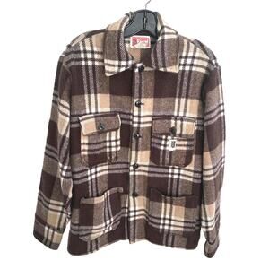 VTG Regent Men's Brown Plaid Button Down Wool Utility Jacket - Medium